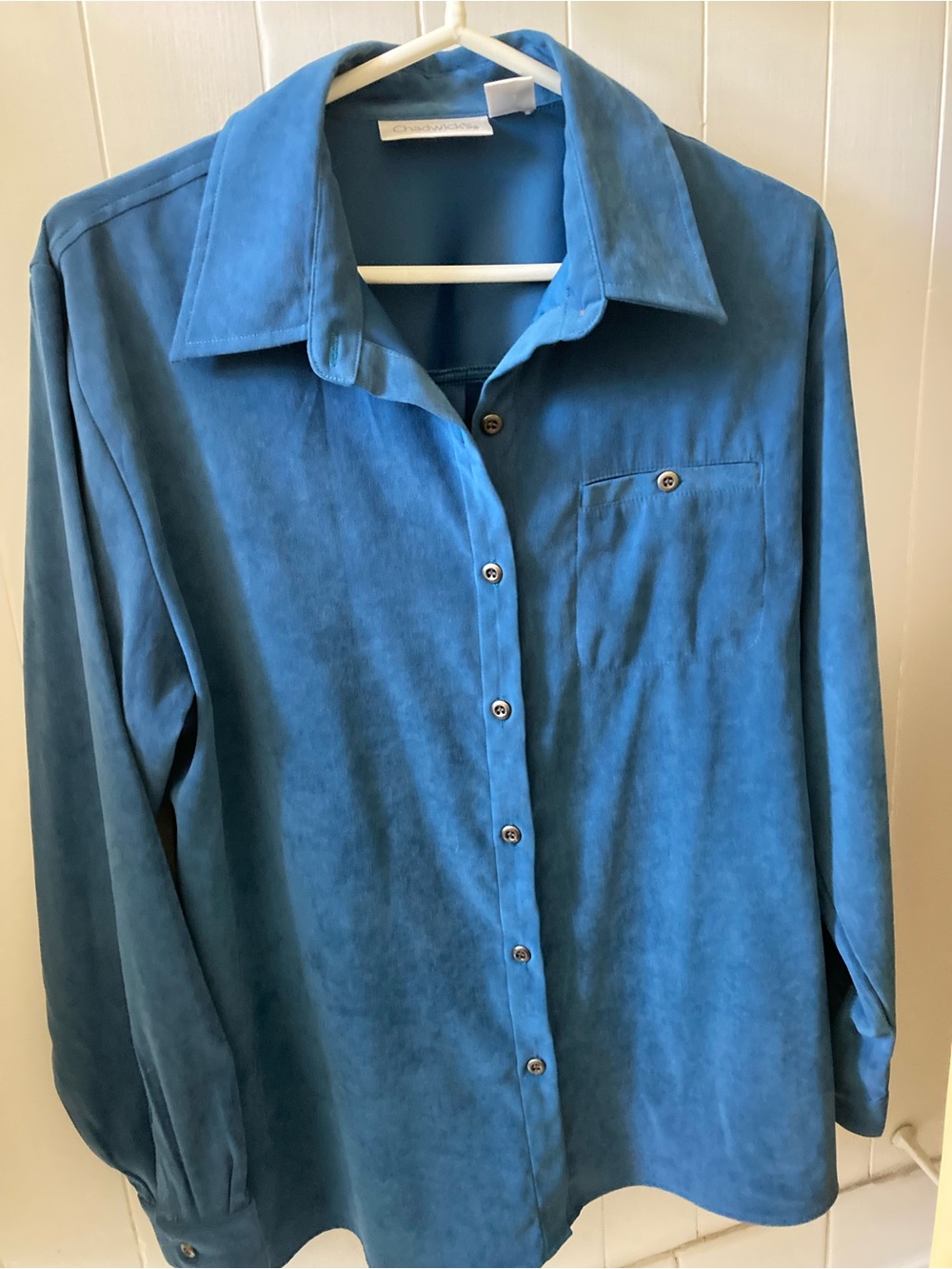 Ultra suede teal blue blouse, XL, Chadwick’s